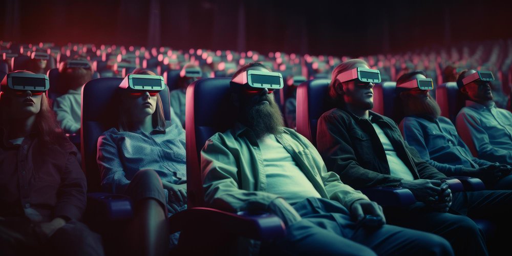 Foto multiplex auditorio en gafas 3d viendo películas concepto de tiempo libre ai generativo