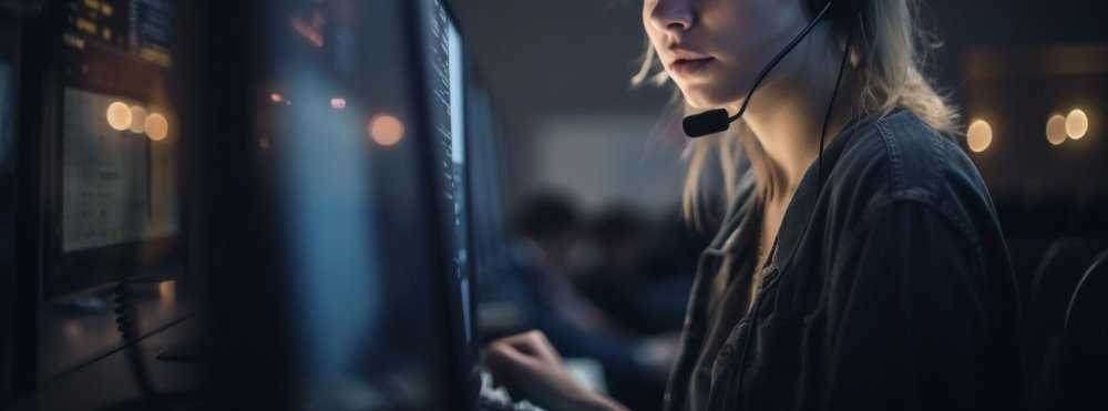 trabajando en la mujer trabajando en oficina del centro de llamadas ai generativo